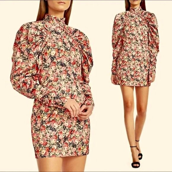 New Rotate Birger Christensen Kim Floral Whitecap Gray Mini Dress NWT Size 4 US - Picture 8 of 17
